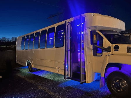 Charlotte party bus rental with colorful LED interior lights